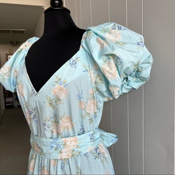 LoveShackFancy Target Estelle puff sleeve blue floral dress size 14 - Picture 10 of 16
